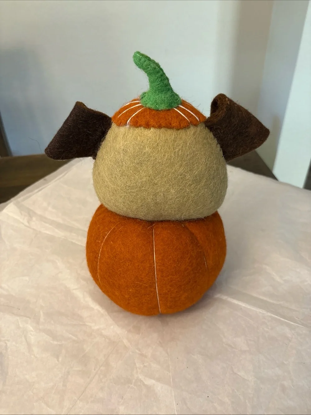 Halloween PUG Wool Plush 11” Jack O Lantern Decor.  New